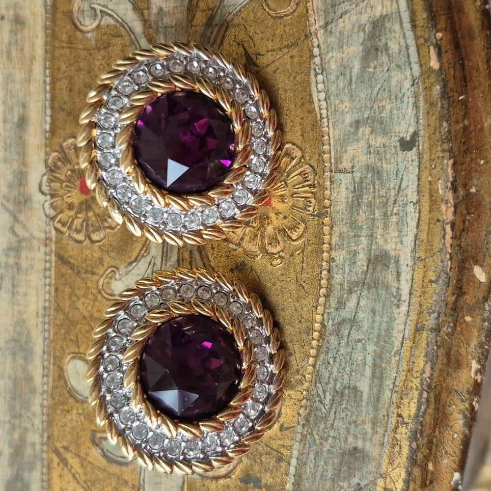 Vintage Swarovski SAL Gold and Purple Clip On Earrings